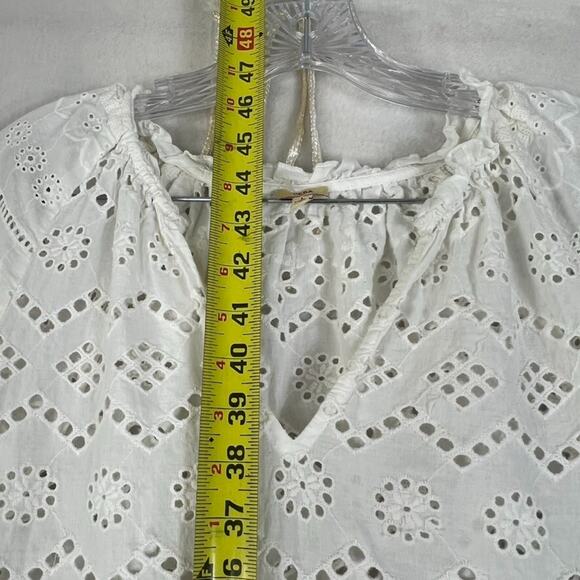 Reba Dress Womens L White Eyelet Paradise V-Neck Ruffle Midi Cotton Unlined - Picture 7 of 7